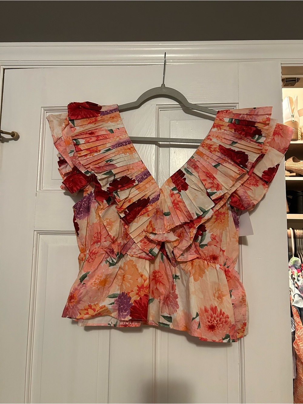 Floral Ruffle V-Neck Women’s Top in Multi-Color